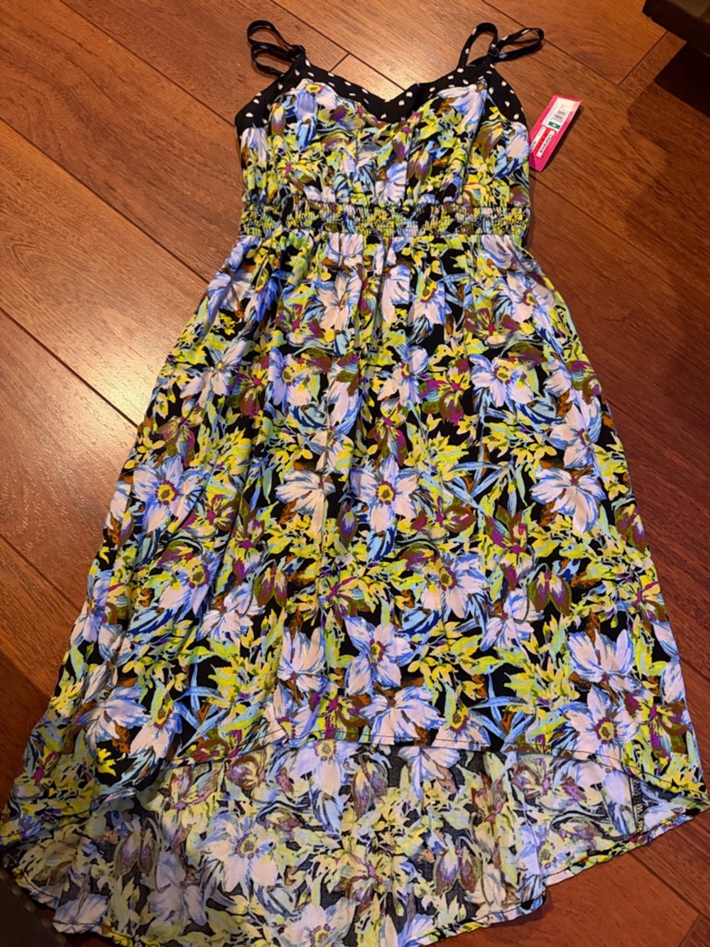 Xhilaration Black Floral Sundress with Blue and Yellow Accents